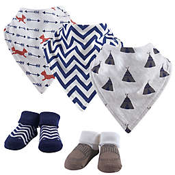 Hudson Baby Size 0-9M 5-Piece Teepee Bandana Bib & Socks Set