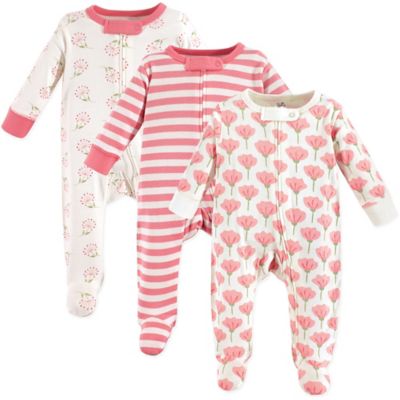 Touched by Nature 3-Pack Organic Cotton Tulip Sleep and Play Footies in Pink