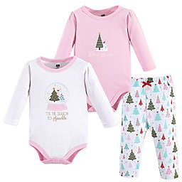 Hudson Baby® 3-Piece Sparkle Trees Layette Set in Pink