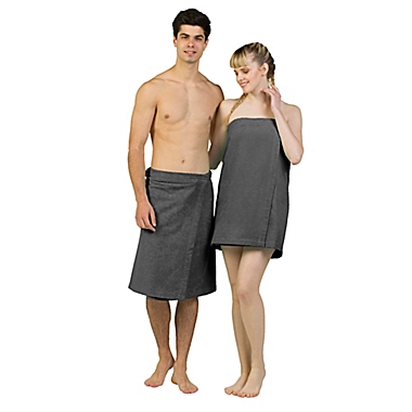 Linum Home Textiles Men&#39;s Cotton Terry Body Wrap in Grey. View a larger version of this product image.