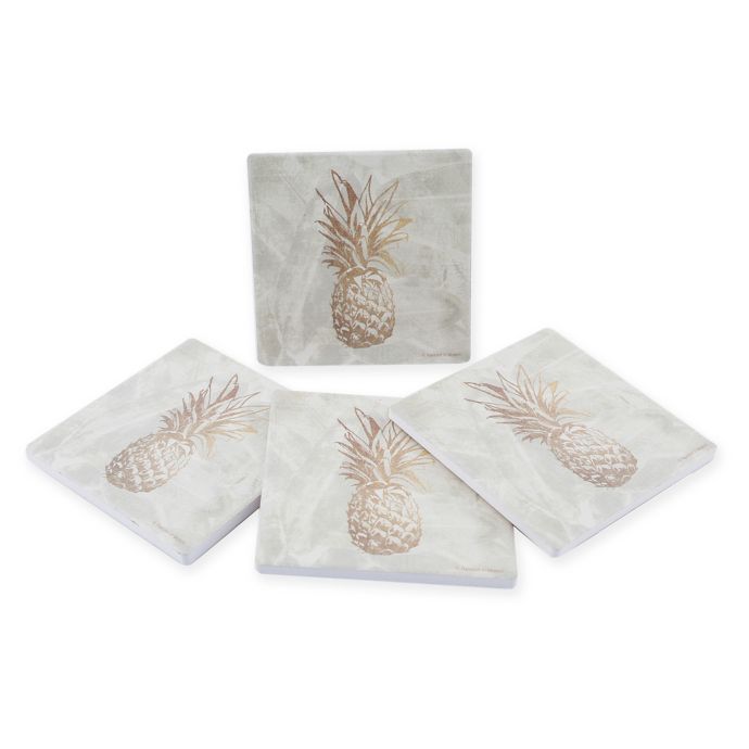 Thirstystone® Dolomite Pineapple Cream Square Coasters (Set of 4) Bed