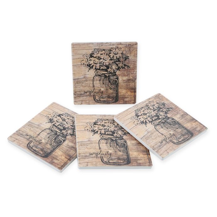 Thirstystone® Dolomite Simplicity Square Coasters (Set of 4) Bed Bath