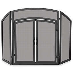 UniFlame® Fireplace Screen - 3-Fold Arch Top with Doors (Black Wrought Iron)