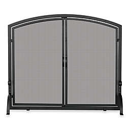 UniFlame® Large Fireplace Screen in Single Panel with Doors in Black Wrought Iron