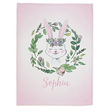 Woodland Floral Bunny Fleece Baby Blanket. View a larger version of this product image.