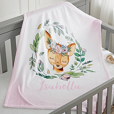 Woodland Floral Deer Fleece Baby Blanket. View a larger version of this product image.