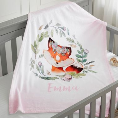 Woodland Floral Fox Fleece Baby Blanket. View a larger version of this product image.