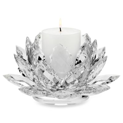 Godinger Shannon Crystal Lotus Pillar Candle Holder with 3 inch Candle NEW 