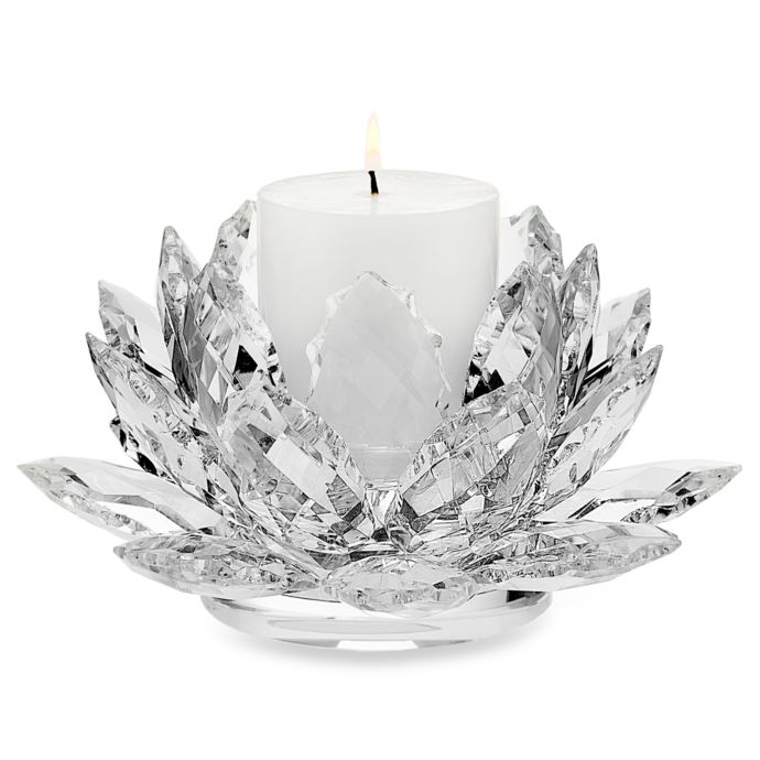 Godinger Dublin Crystal Lotus Pillar Candle Holder with Candle Bed