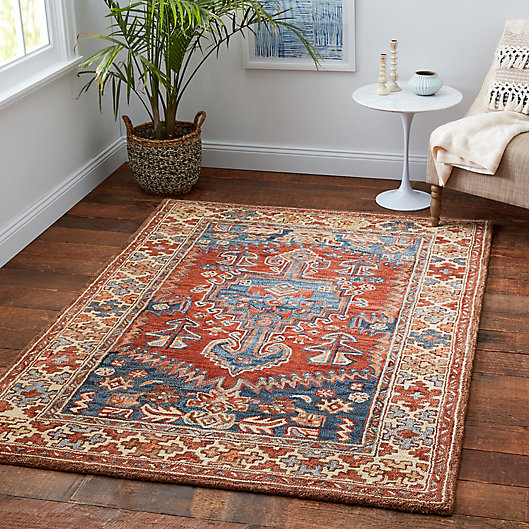 Sienna Wool Area Rug In Rust Blue Bed, Are Wool Rugs Good For Bathrooms