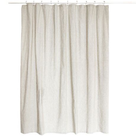 Farmhouse Ticking Striped Shower Curtain In Cream Black Bed Bath