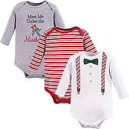 3-Pack Christmas Long Sleeve Bodysuits in Red