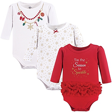 Size 0-3M 3-Pack Christmas Long Sleeve Bodysuits in Red. View a larger version of this product image.