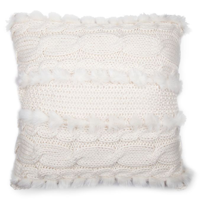 Knitted Throw Pillow With Fur Trim In Coconut Milk Bed Bath And