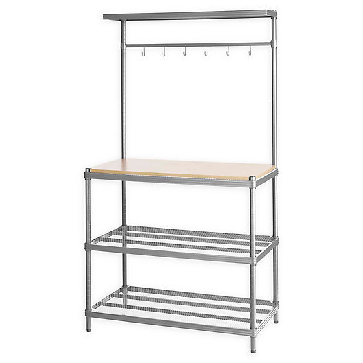 Alternate image 1 for Design Ideas® MeshWorks 3-Shelf Utility Storage Rack with Wooden Top