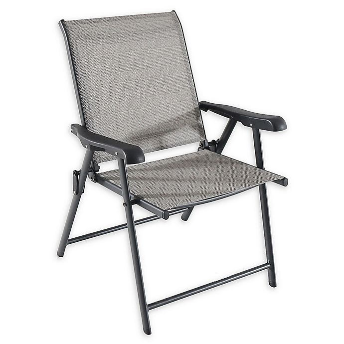 Never Rust Aluminum Folding Sling Chair in Grey (Set of 2
