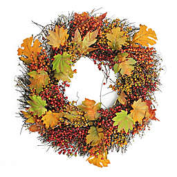 22-Inch Artificial Maple Leaves & Berries Thanksgiving Wreath