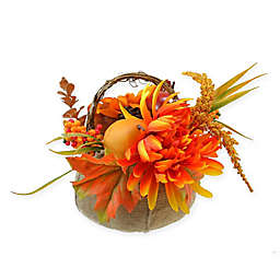 9-Inch Burlap Pumpkin with Flowers and Fruit