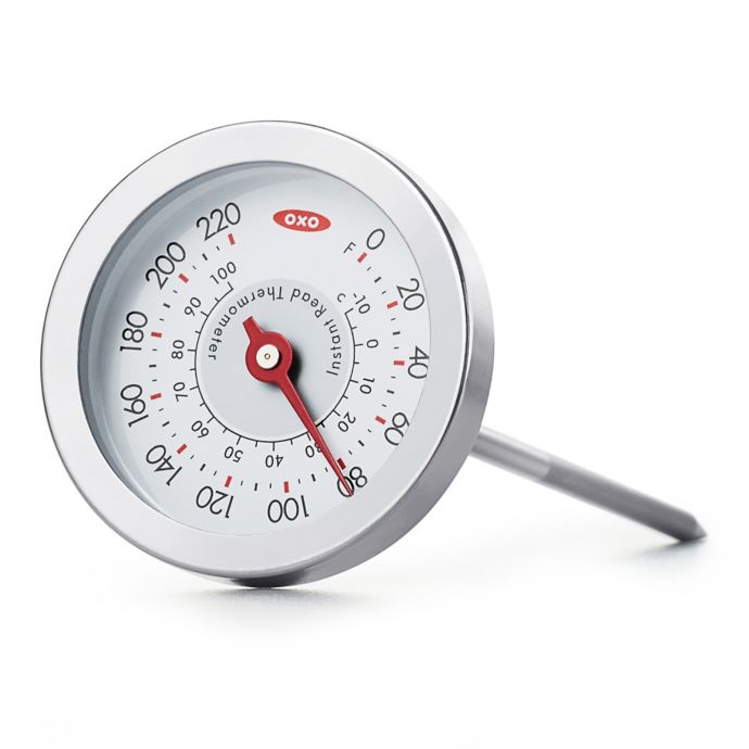 Instant Read Analog Meat Thermometer with Probe Cover in Silver Bed