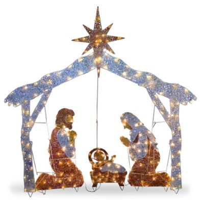 National Tree Company® 51.5-Inch Lighted Nativity Set Yard Decor | Bed