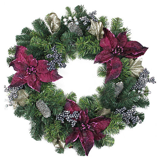 Alternate image 1 for 24-Inch 2-Tone Poinsettia Artifical Christmas Wreath