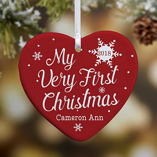 Alternate image 1 for My Very First Christmas 1-Sided Glossy Personalized Heart Ornament