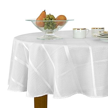 Plaid Jacquard 60-Inch x 84-Inch Oval Tablecloth in White. View a larger version of this product image.