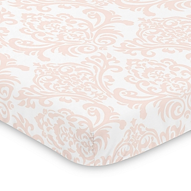 Sweet Jojo Designs Amelia Damask Mini Crib Sheet in Pink/White. View a larger version of this product image.
