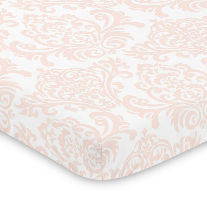 Sweet Jojo Designs Amelia Damask Mini Crib Sheet In Pink White