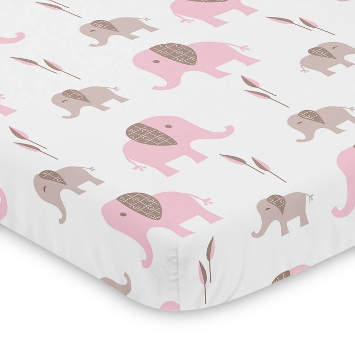 Sweet Jojo Designs Pink And Taupe Mod Elephant Mini Crib Sheet