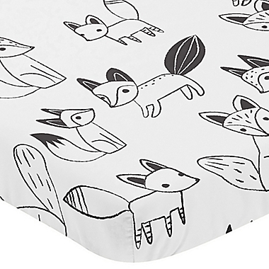 Sweet Jojo Designs&reg; Black and White Fox Mini Crib Sheet. View a larger version of this product image.