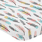 Alternate image 1 for Sweet Jojo Designs&reg; Coral and Turquoise Feather Mini Crib Sheet