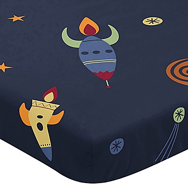 Sweet Jojo Designs Navy Blue Space Galaxy Mini Crib Sheet. View a larger version of this product image.
