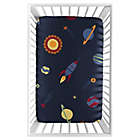 Alternate image 2 for Sweet Jojo Designs Navy Blue Space Galaxy Mini Crib Sheet
