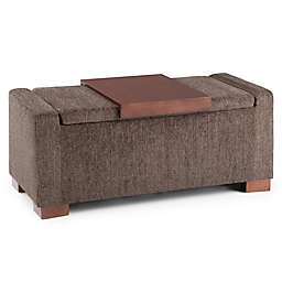 Simpli Home Bretton Polyester Fabric Lift Top Storage Ottoman in Deep Umber Brown