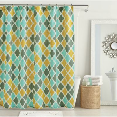 yellow and turquoise shower curtain