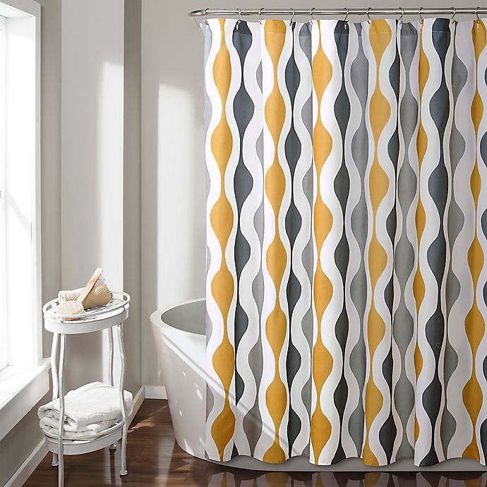 Mid Century Geometric Shower Curtain, Gray And White Geometric Shower Curtain