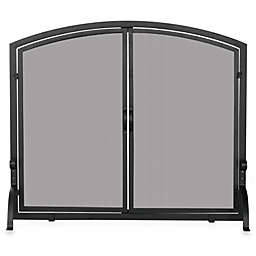 UniFlame® S-1062 Single Panel Black Wrought Iron Screen with Doors in Medium
