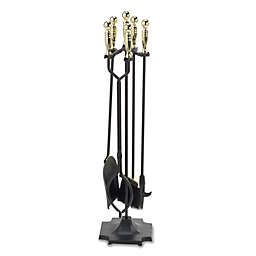 UniFlame® T51030PK 5-Piece Polished Brass & Black Fire Set