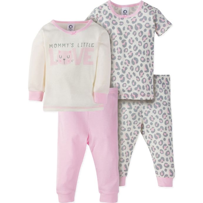 Gerber® 4-Piece Leopard Pajama Set in Ivory/Pink | Bed Bath & Beyond