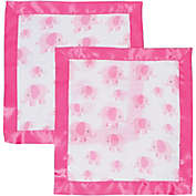 MiracleWare 2-Pack Pink Elephant Muslin Security Blanket with Satin Edge in Pink/White