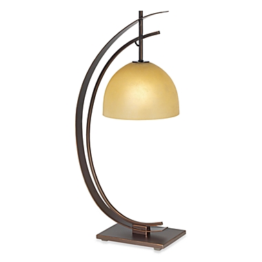 Kathy Ireland Home Orbit Table Lamp in Bronze with Cream Glass Shade. View a larger version of this product image.