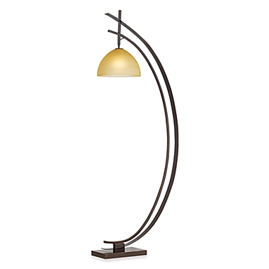 Kathy Ireland Home Orbit Floor Lamp in Bronze w/ Cream Glass Shade. View a larger version of this product image.