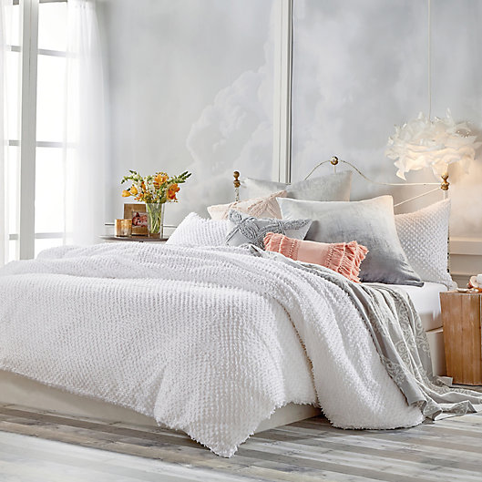 Peri Home Dot Fringe Duvet Cover Bed, Peri Home Light Grey Cotton Chenille Lattice Duvet Cover