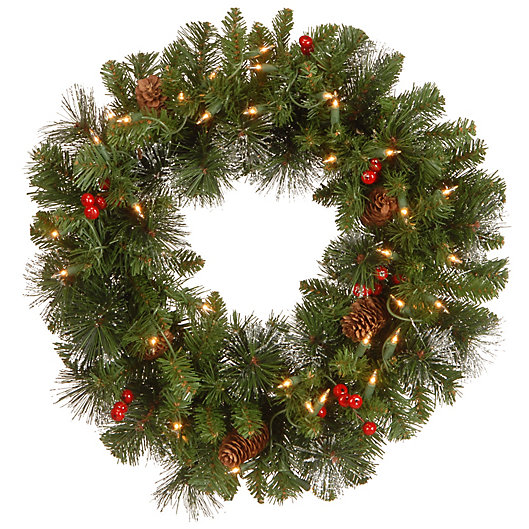 Crestwood Spruce Pre Lit Wreath With, Garland With Lights Outdoor Battery Operated Fan
