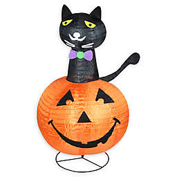 Black Cat on a Pumpkin 36-Inch Pre-Lit Halloween Yard Decoration in Orange