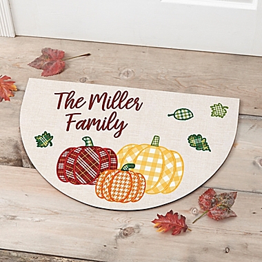 Fall Plaid Pumpkin Half Round Doormat. View a larger version of this product image.