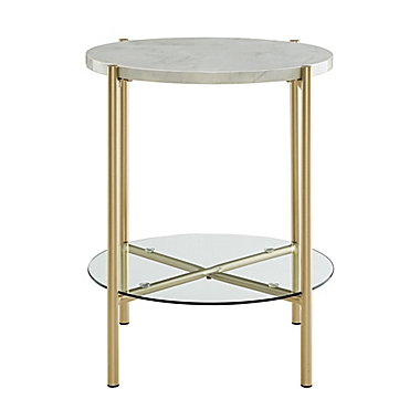 Forest Gate 20&quot; Giselle Modern Round Side Table in Faux Marble/Gold. View a larger version of this product image.