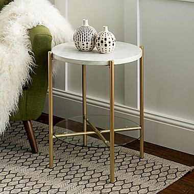 Forest Gate 20&quot; Giselle Modern Round Side Table in Faux Marble/Gold. View a larger version of this product image.