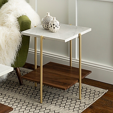 Forest Gate 20&quot; Giselle Mid-Century Modern Square Side Table in Faux Marble/Gold. View a larger version of this product image.
